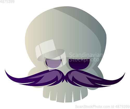 Image of Cartoon skull with purple mustache vector illustartion on white 