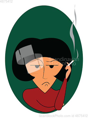 Image of A sad woman smoking cigarette is disturbed about something vecto