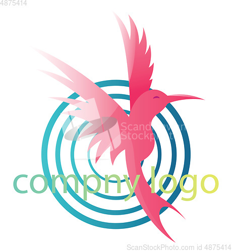 Image of Pink bird with four blue circles and blank text vector logo desi