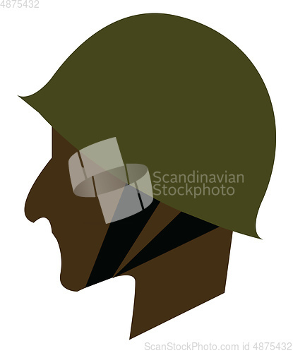 Image of Side view of a soldier\'s face wearing a military hard hat vector