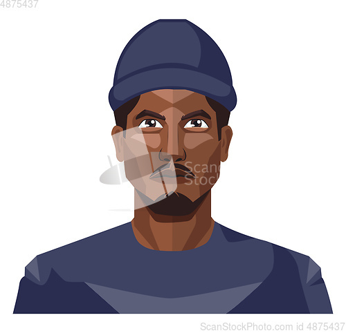 Image of African guy wearing blue hat illustration vector on white backgr