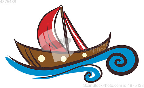 Image of Sailing boat in blue water vector or color illustration