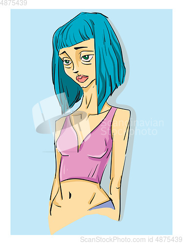 Image of A girl with blue colored hair looks beautiful vector or color il