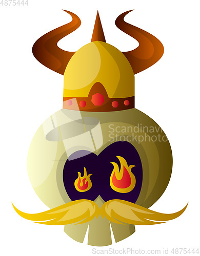 Image of Cartoon skull with viking hat vector illustartion on white backg