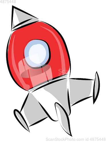 Image of Clipart of a red-colored rocket over white background vector or 