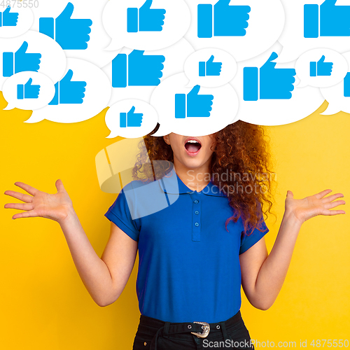 Image of Teen girl with big speech bubbles on her head like a hairstyle