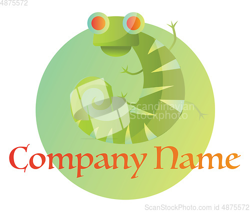 Image of Green chameleon on green circle logo vector illustration on a wh