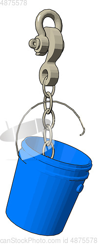 Image of Blue plastic bucket on a big grey hook vector illustration onn w