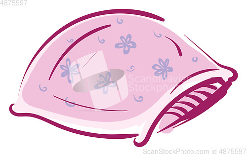Image of Pink pillow with violet flowers vector illustration on white bac