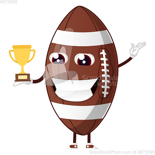 Image of Rugby ball holding trophy, illustration, vector on white backgro