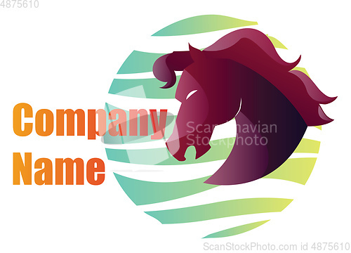 Image of Purple and pink horse head illustration on a blue circle with or