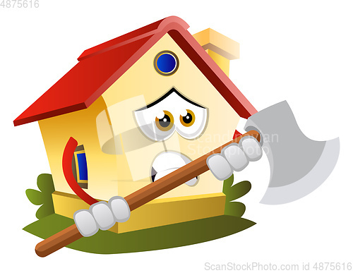 Image of House is holding an axe, illustration, vector on white backgroun