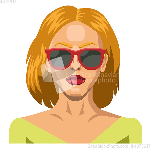 Image of Blonde girl wearing sunglasses illustration vector on white back