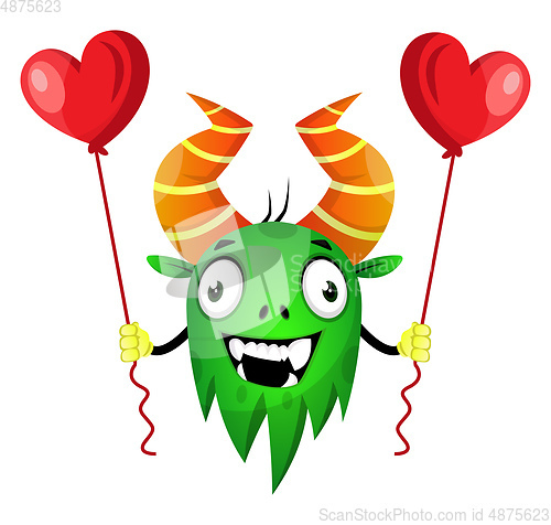 Image of Monster with heart balloons, illustration, vector on white backg