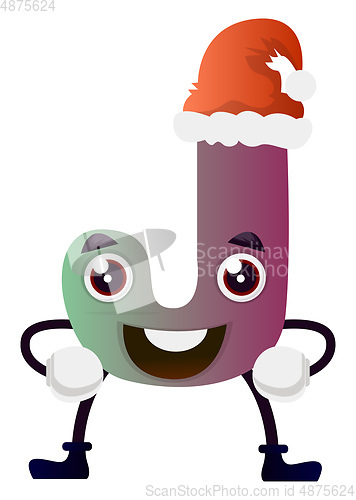 Image of Purple letter J with christmas hat vector illustration on white 
