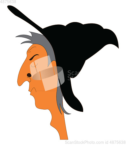 Image of Portrait of witch with big nose illustration print vector on whi