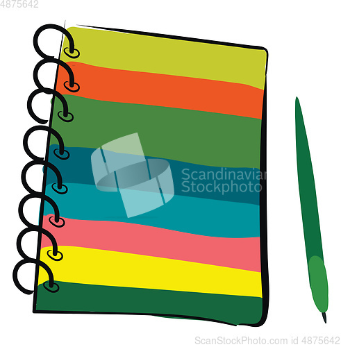 Image of Clipart of a multi-colored wire-bound notebook and a green-color