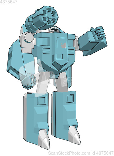 Image of Vector illustration of a grey and blue robot white background
