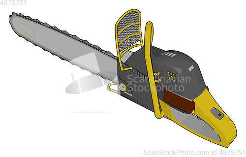 Image of 3D vector illustration of a grey and yellow chain saw white back