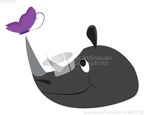 Image of A rhinoceros chasing a purple-colored butterfly vector or color 