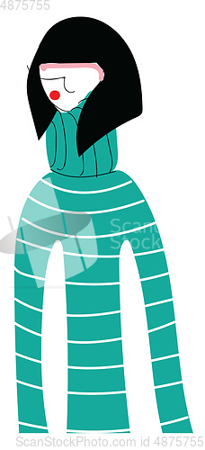 Image of Abstract portrait of a girl with black hair in turquoise turtlen