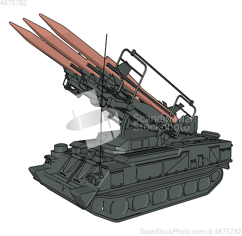 Image of 3D vector illustration on white background of a military missile