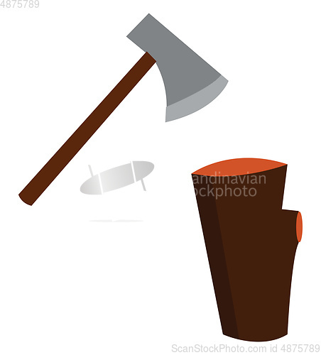 Image of Axe with brown handle, vector color illustration.