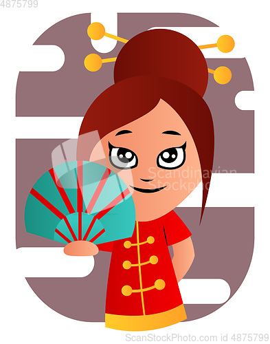 Image of Pretty chinese cartoon girl vector illustration on white backgro