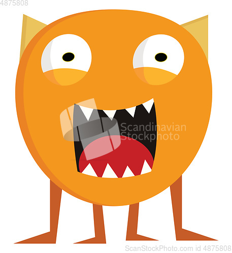 Image of Yellow monster with open mouth showing teeth print vector on whi