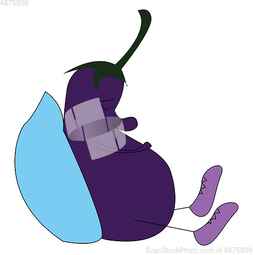 Image of Cartoon of a sleeping eggplant with a blue pillowvector illustra