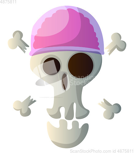 Image of Cartoon skull with pink hat vector illustartion on white backgro