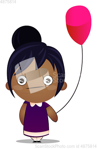 Image of Little girl is holding baloon, illustration, vector on white bac