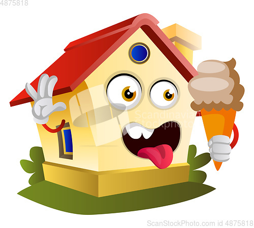 Image of House is eating an ice cream, illustration, vector on white back