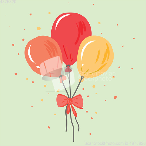 Image of Three bright colorful balloons with an exclamation mark are tied