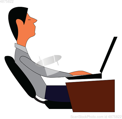 Image of Man working on laptop at his desk illustration print vector on w