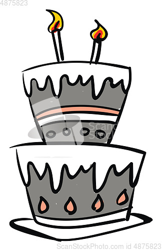 Image of Sketch of a beautiful celebration cake with glowing candles vect