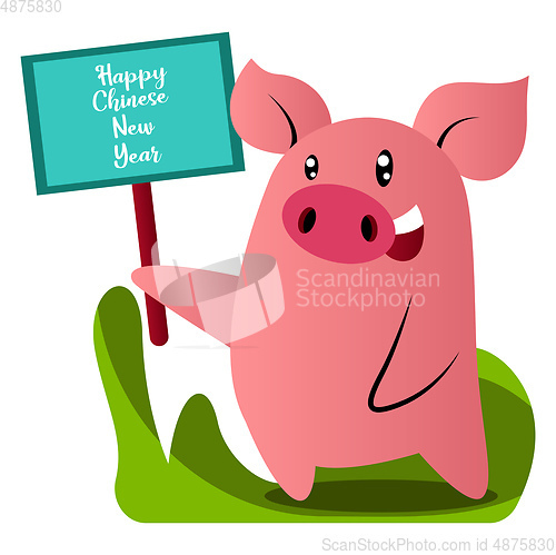 Image of Cartoon pig in blue chinese suit vector illustration on white ba