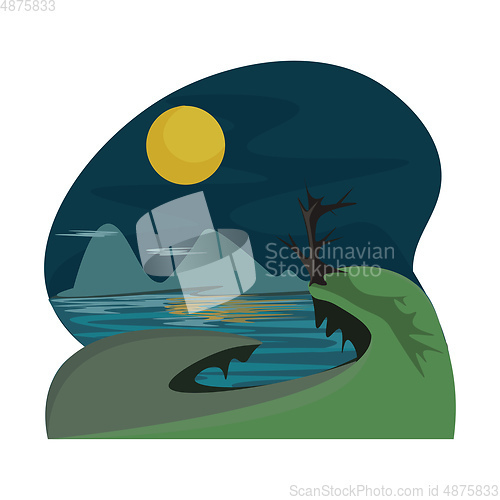 Image of mountain and moon vector or color illustration
