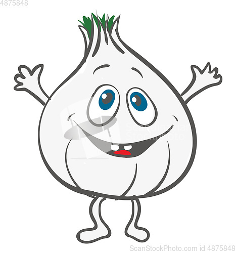 Image of Cute smiling white garlic vector illustration on white backgroun