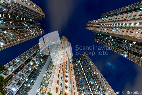 Image of Apartment building from low angle at night