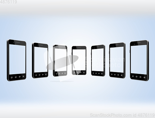 Image of smart-phones transparent on the light blue background