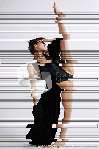 Image of Creative fashion collage with beautiful young woman, contemporary art