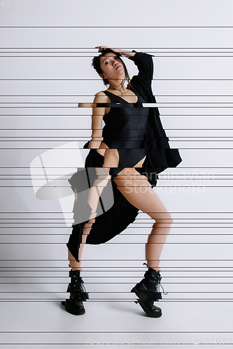 Image of Creative fashion collage with beautiful young woman, contemporary art