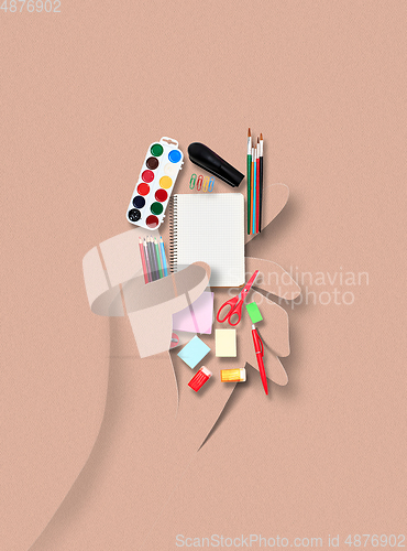 Image of Modern design. Contemporary art collage, mockup with paper\'s cutouts elements.