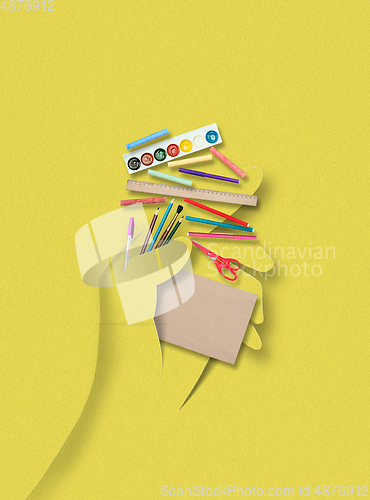 Image of Modern design. Contemporary art collage, mockup with paper\'s cutouts elements.