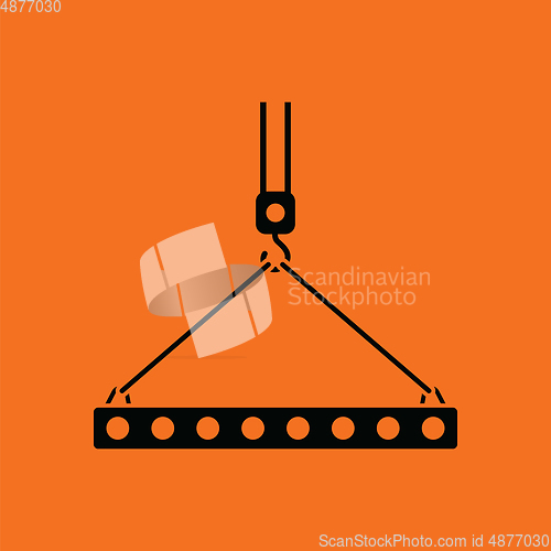 Image of Icon of slab hanged on crane hook by rope slings 