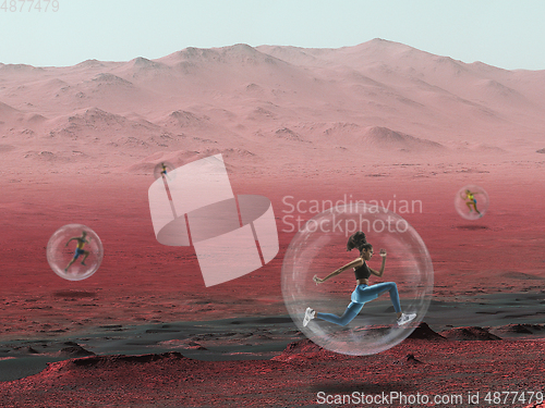 Image of Imagine people live on Mars. Close up landscape of an abandoned planet, beauty of life on Mars.
