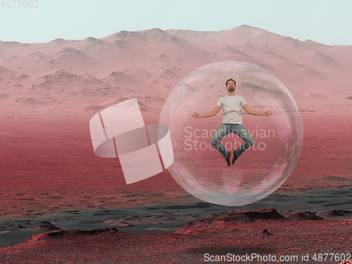 Image of Imagine people live on Mars. Close up landscape of an abandoned planet, beauty of life on Mars.