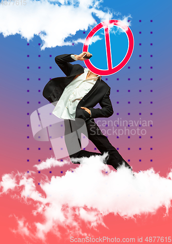 Image of Trendy artwork, modern design with . Contemporary art collage with traffic signs and new senses.