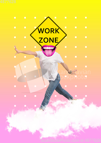 Image of Trendy artwork, modern design with . Contemporary art collage with traffic signs and new senses.